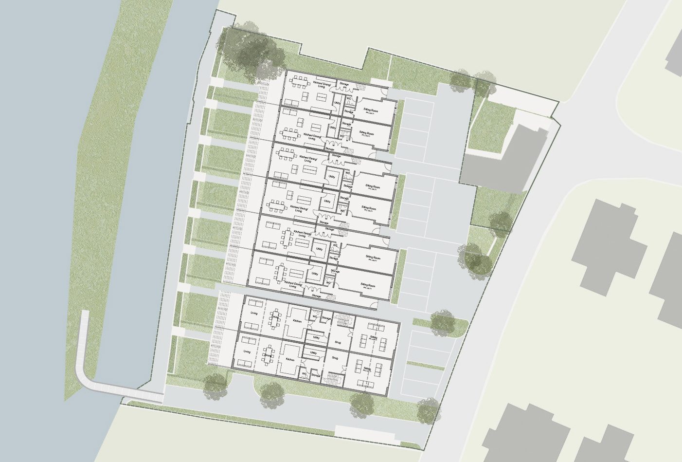 Ground floor plan of The Old Boathouse development at Taplow, Berkshire.