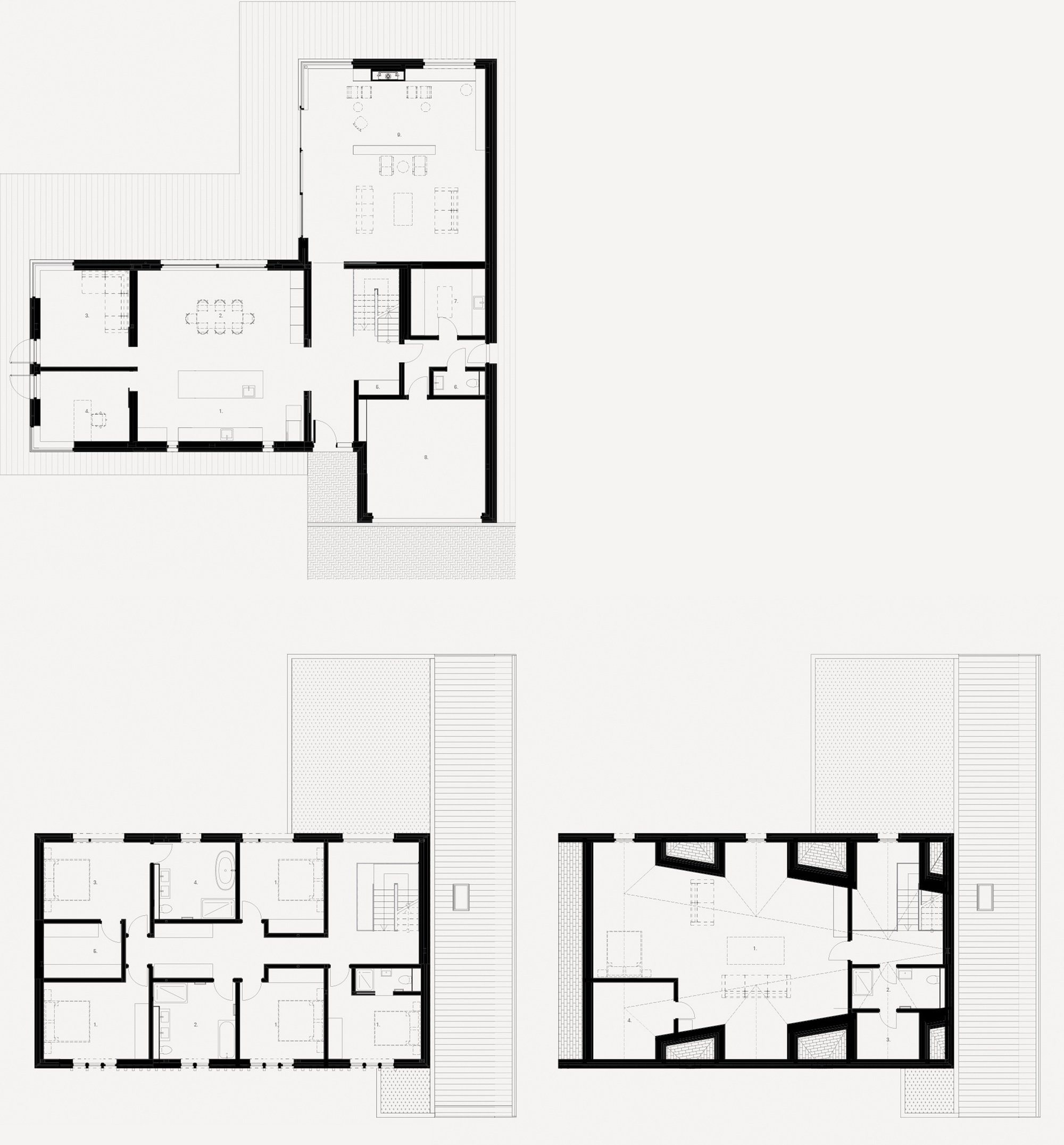 Ground floor, first floor and second floor plans, Chelwood house, Buckinghamshire.